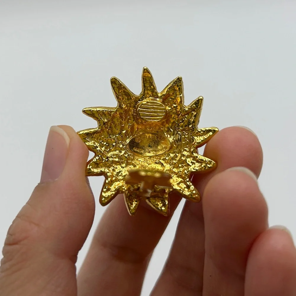 Chanel 24K gold plated Vintage Lion Sun clip on Earrings
